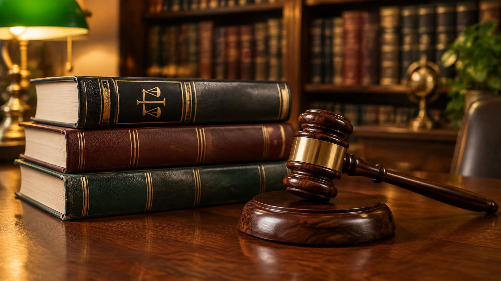 Law books and gavel on a table